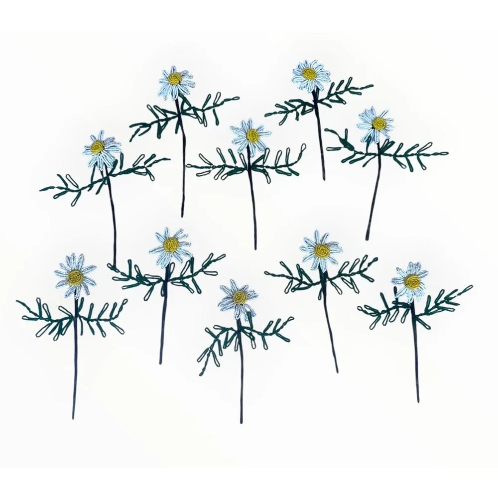 Vintage French Beaded Daisy Flowers 10 Stems Seed Bead Handmade Floral Decor